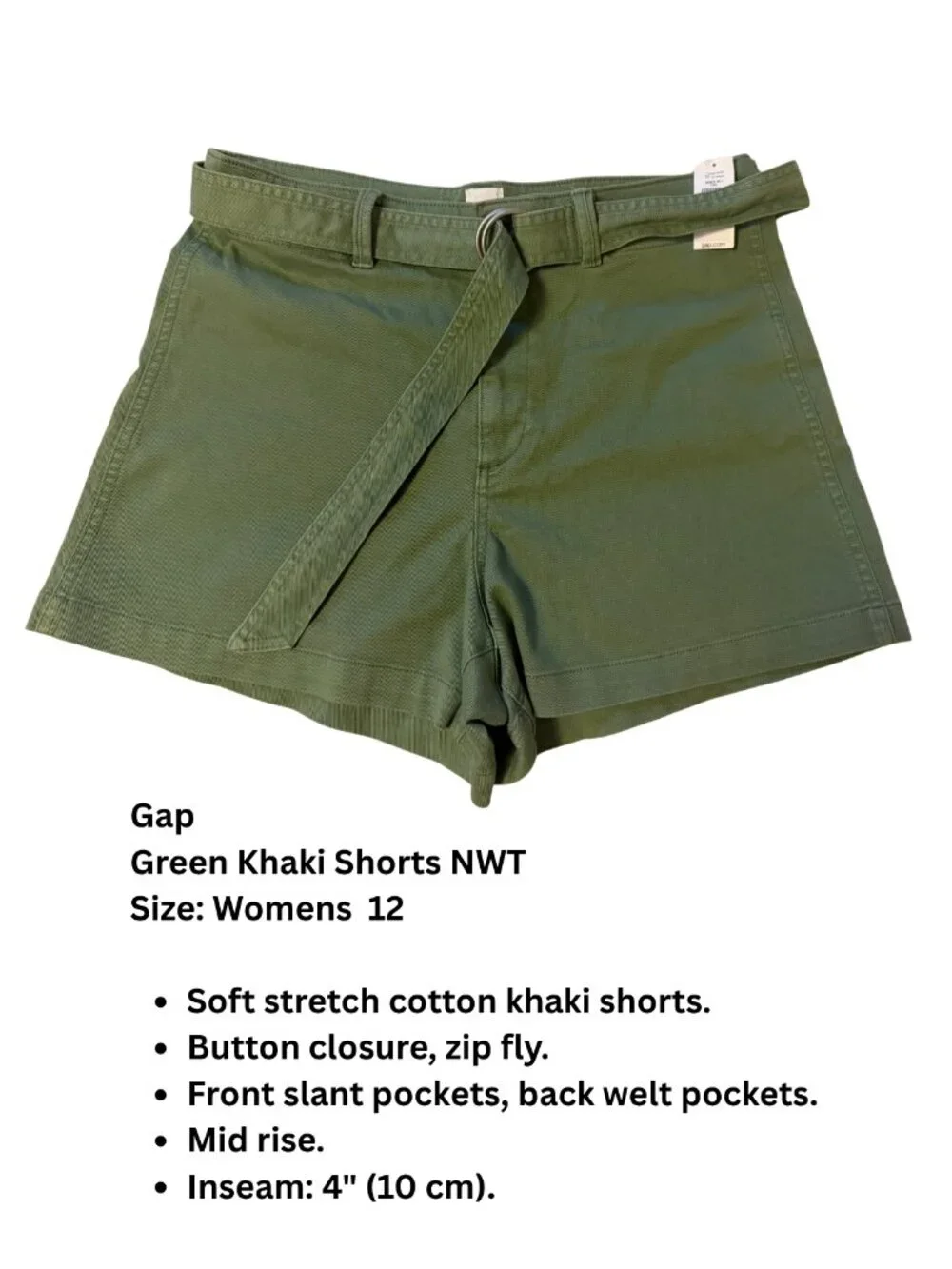 Gap Green Khaki Belted Shorts | Women's Size 12 | NWT